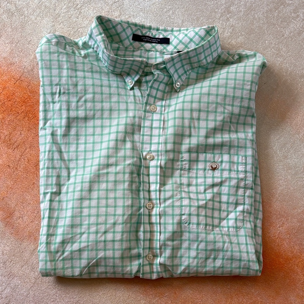 Cotton Brothers Mint Green Plaid Button-Down Shirt